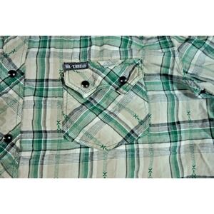 Southern Thread Men Western XL Shirt Green Plaid Pearl Snap Sawtooth Long Sleeve